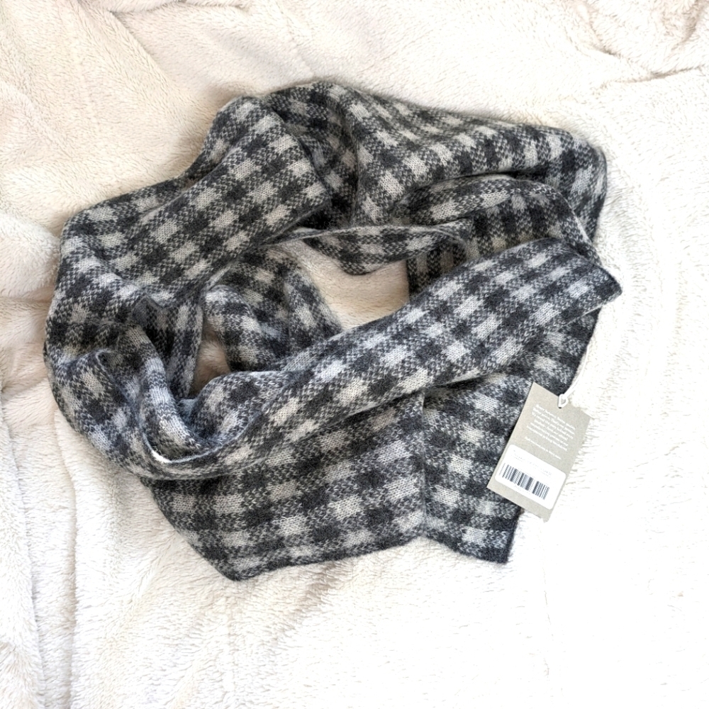 EVERLANE Oversized Cozy Alpaca Wool Blend Gray Checkered Scarf NEW
